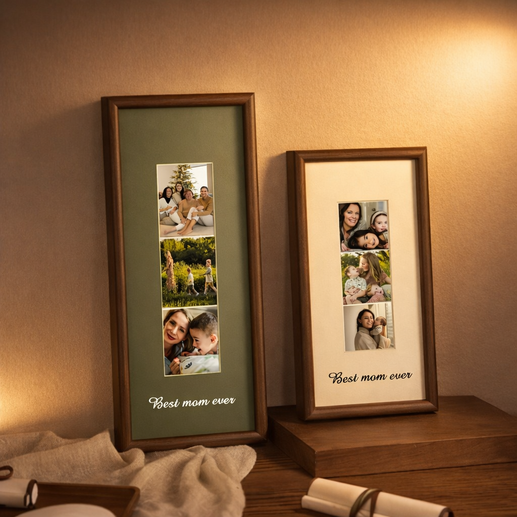 Mother's Day Photo Engraving Frame Custom Monochrome Picture Frame Vertical Photo Strip Frame Custom Photobooth Picture Frame Personalized Wall Art Minimal Wooden Frame Gift For Couple Family