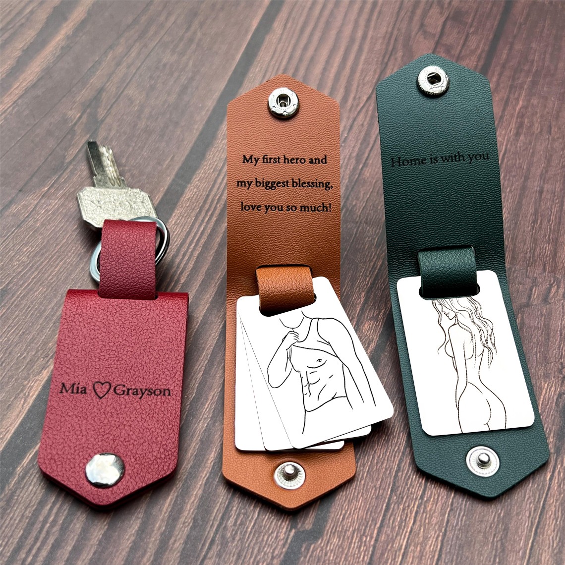 Custom Leather Keychain for Couples with Spicy Photo
