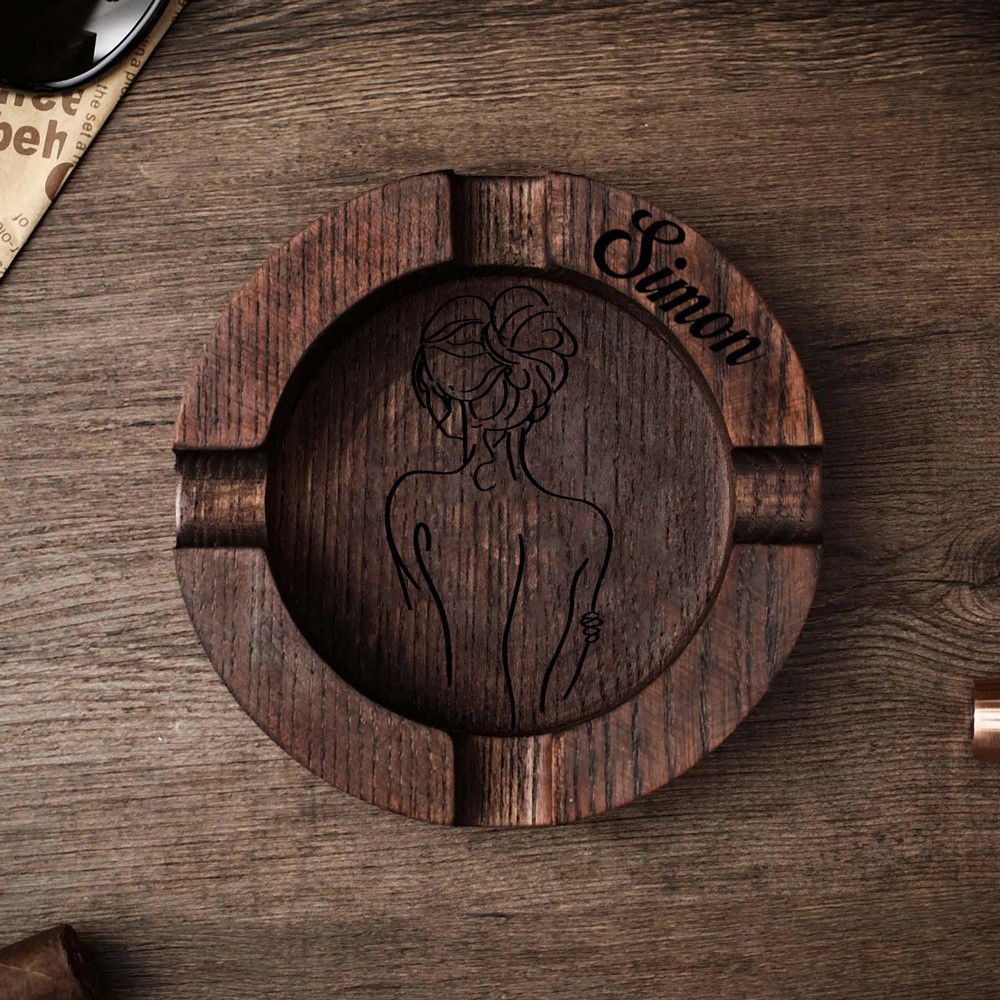 Personalized Wooden Vintage Ashtray With Spicy Portrait Gift For Valentine's Day