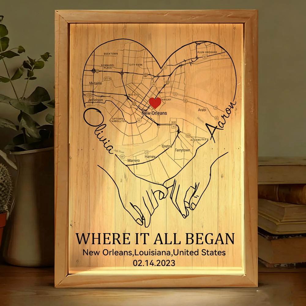Personalized Where It All Began Map Light Box for Couple
