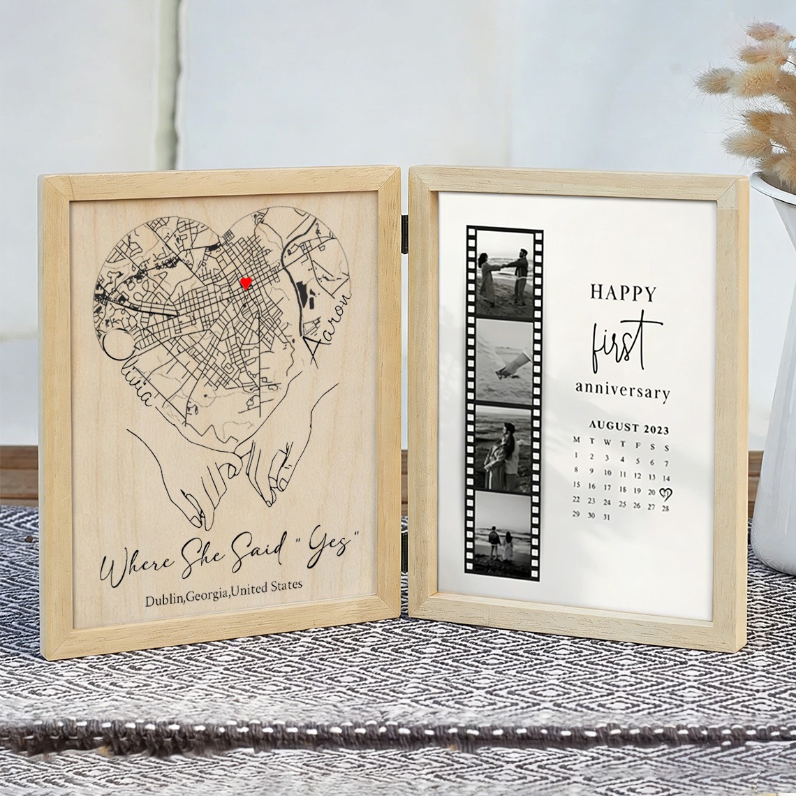 Custom Where She Said Yes Wooden Anniversary Frame Box for Couple