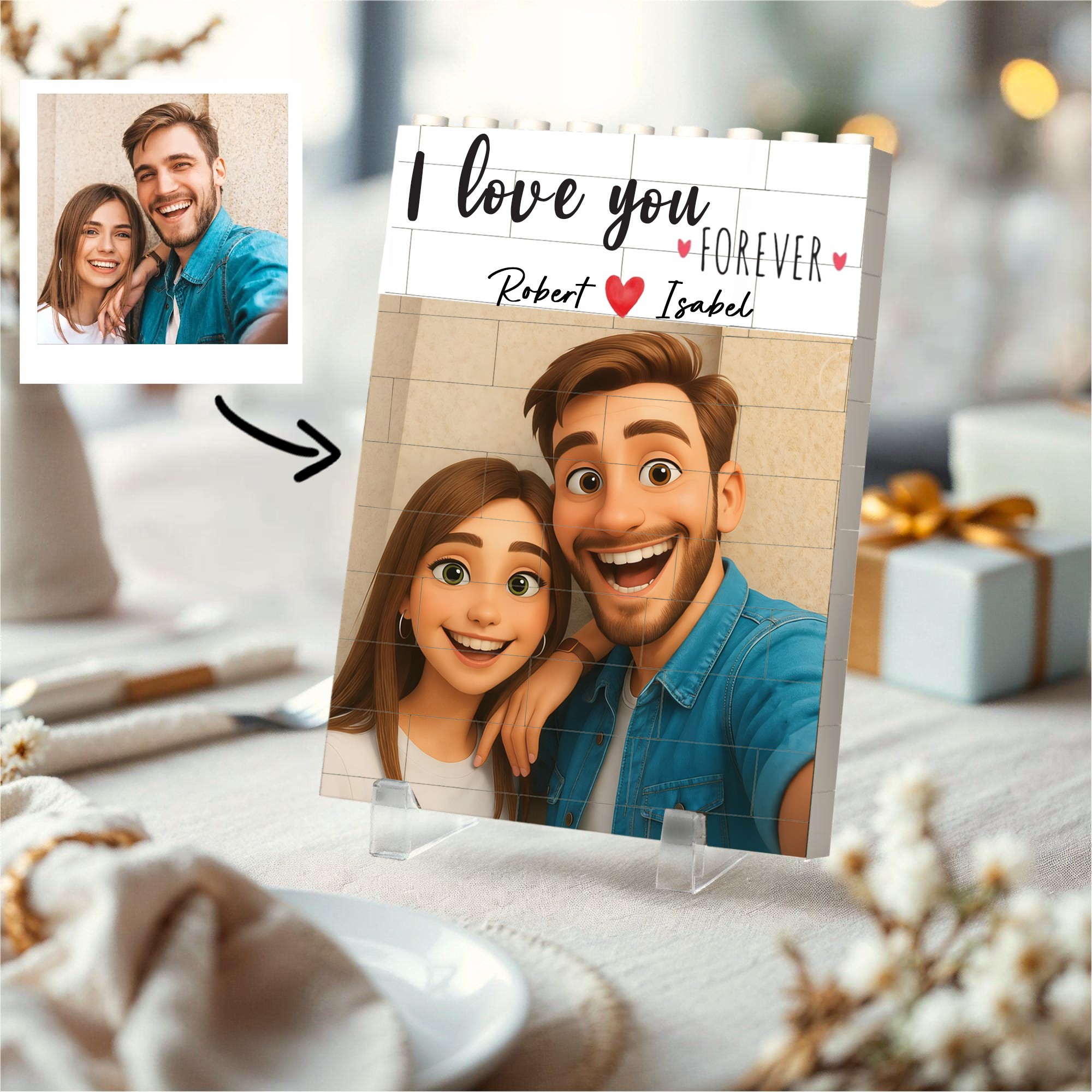 Personalized I Love You Forever 3D Cartoon Portrait Puzzle Blocks