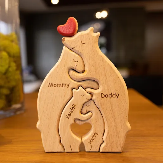 Personalized Wooden Bear Family Puzzle with Names