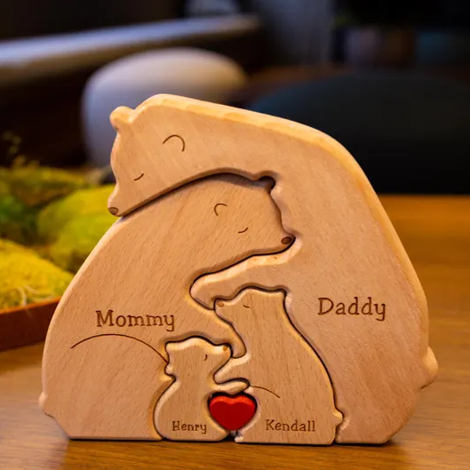 Personalized Wooden Bear Family Puzzle with Names