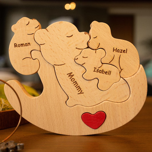 Personalized Wooden Grandma Rolling Bear Family Puzzle with Names