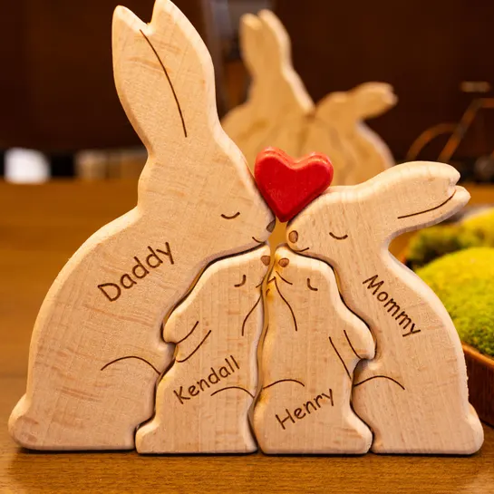 Personalized Wooden Rabbit Family Puzzle with Names