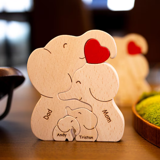 Personalized Wooden Elephant Family Puzzle with Names
