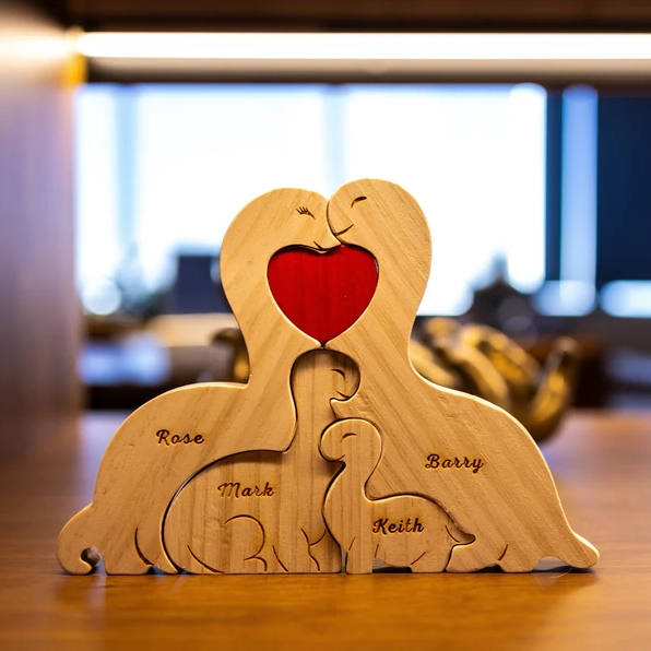 Personalized Wooden Dino Family Puzzle with Names
