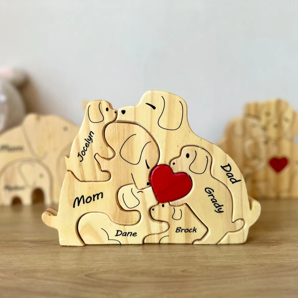 Personalized Wooden Dog Family Puzzle with Names