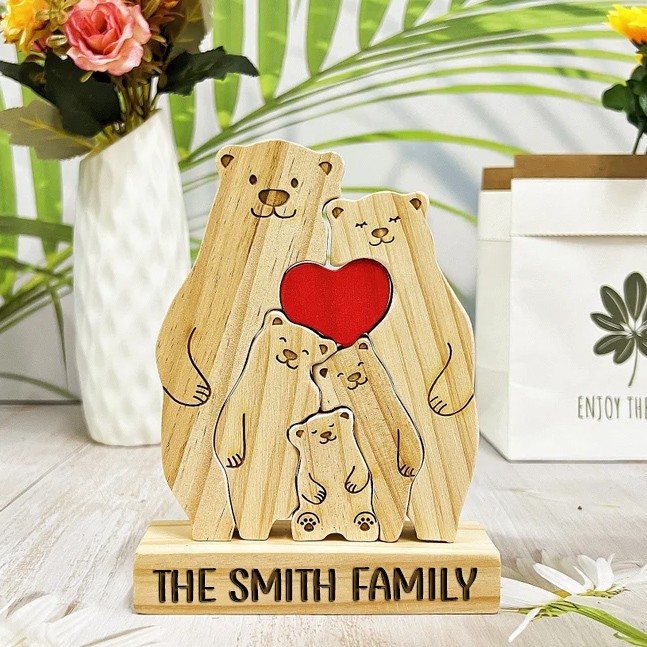 Personalized Wooden Bears Family Puzzle with Names