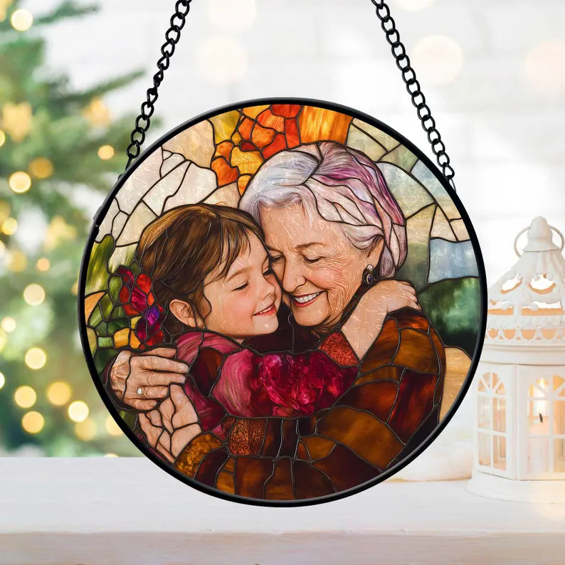 Personalized Family Photo Stained Glass Window Hanging