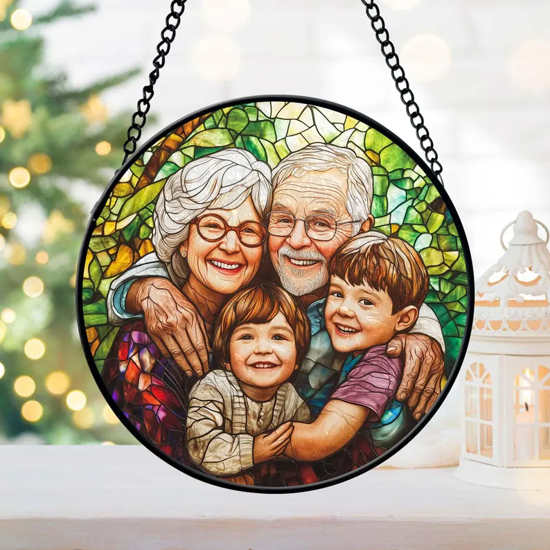 Personalized Family Photo Stained Glass Window Hanging