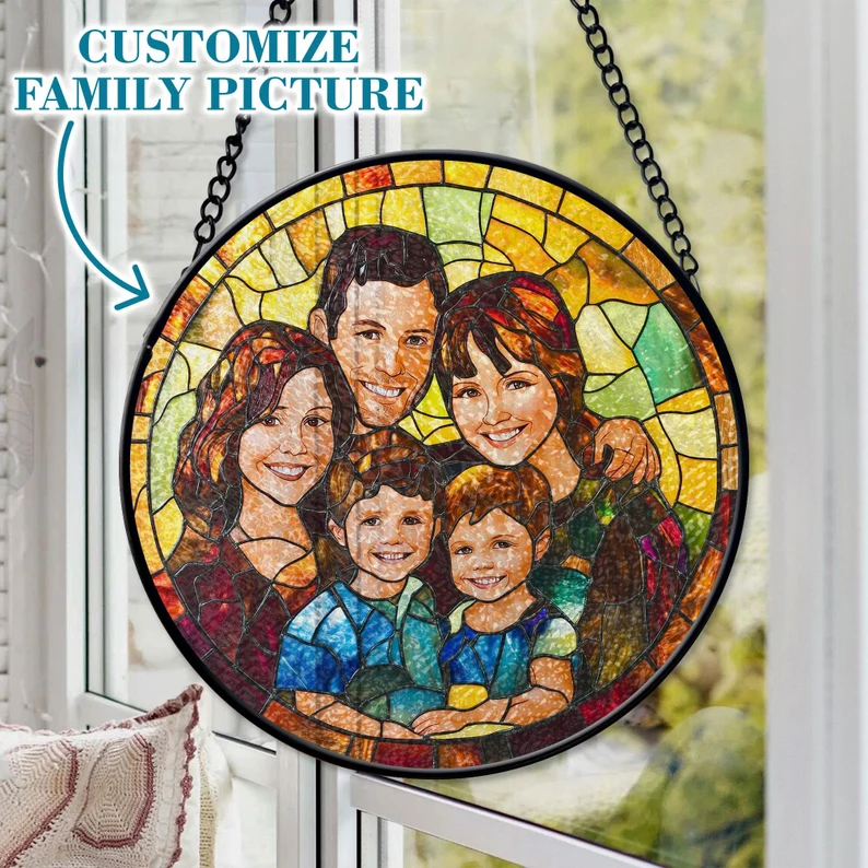 Personalized Family Photo Stained Glass Window Hanging