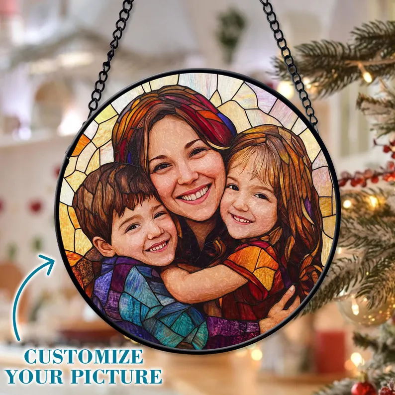 Personalized Family Photo Stained Glass Window Hanging