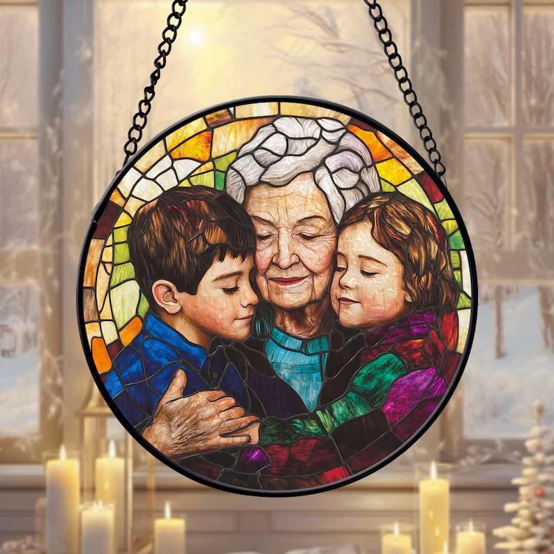 Personalized Family Photo Stained Glass Window Hanging