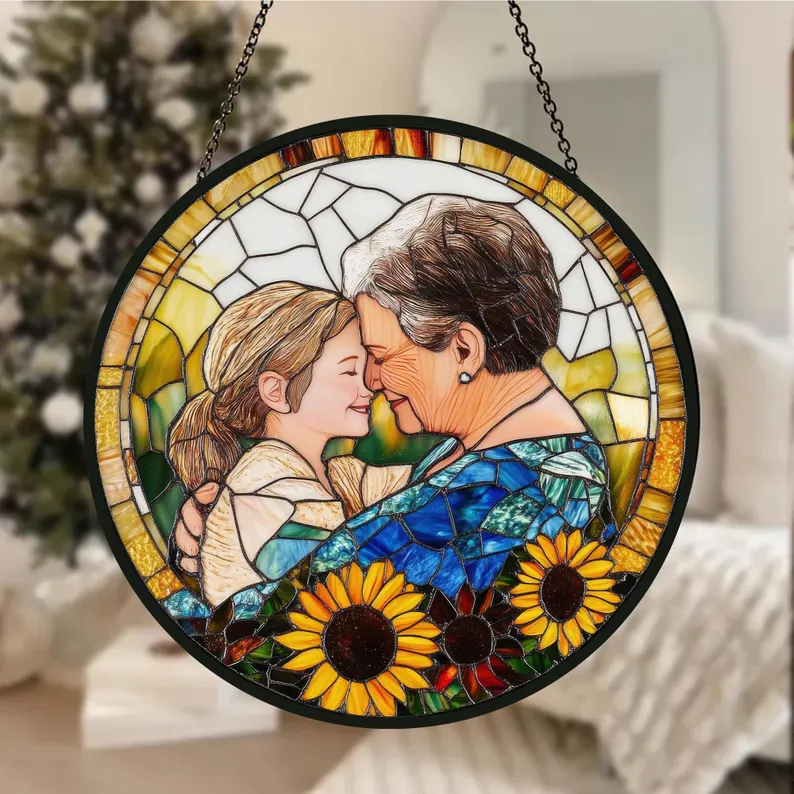 Personalized Family Photo Stained Glass Window Hanging