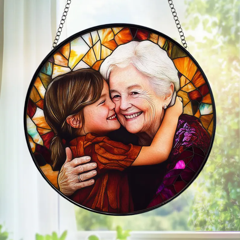 Personalized Family Photo Stained Glass Window Hanging