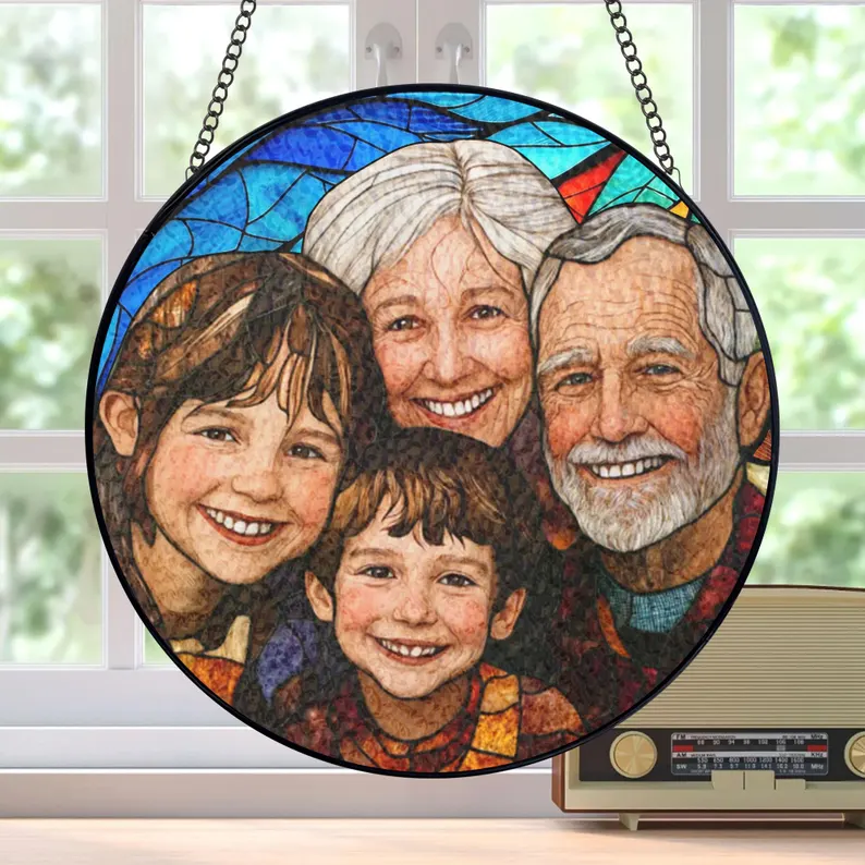 Personalized Family Photo Stained Glass Window Hanging