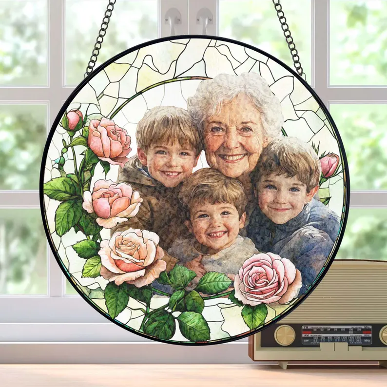 Personalized Family Photo Stained Glass Window Hanging