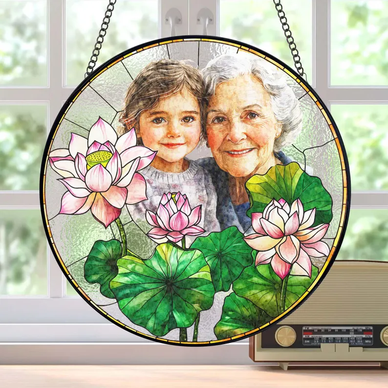 Personalized Family Photo Stained Glass Window Hanging