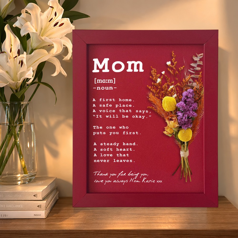 Mother"s Day Engraving Definition Frame Custom Minimalist Style Monochrome Picture Frame Mini Dry Flower Bouquet Gift For Mom