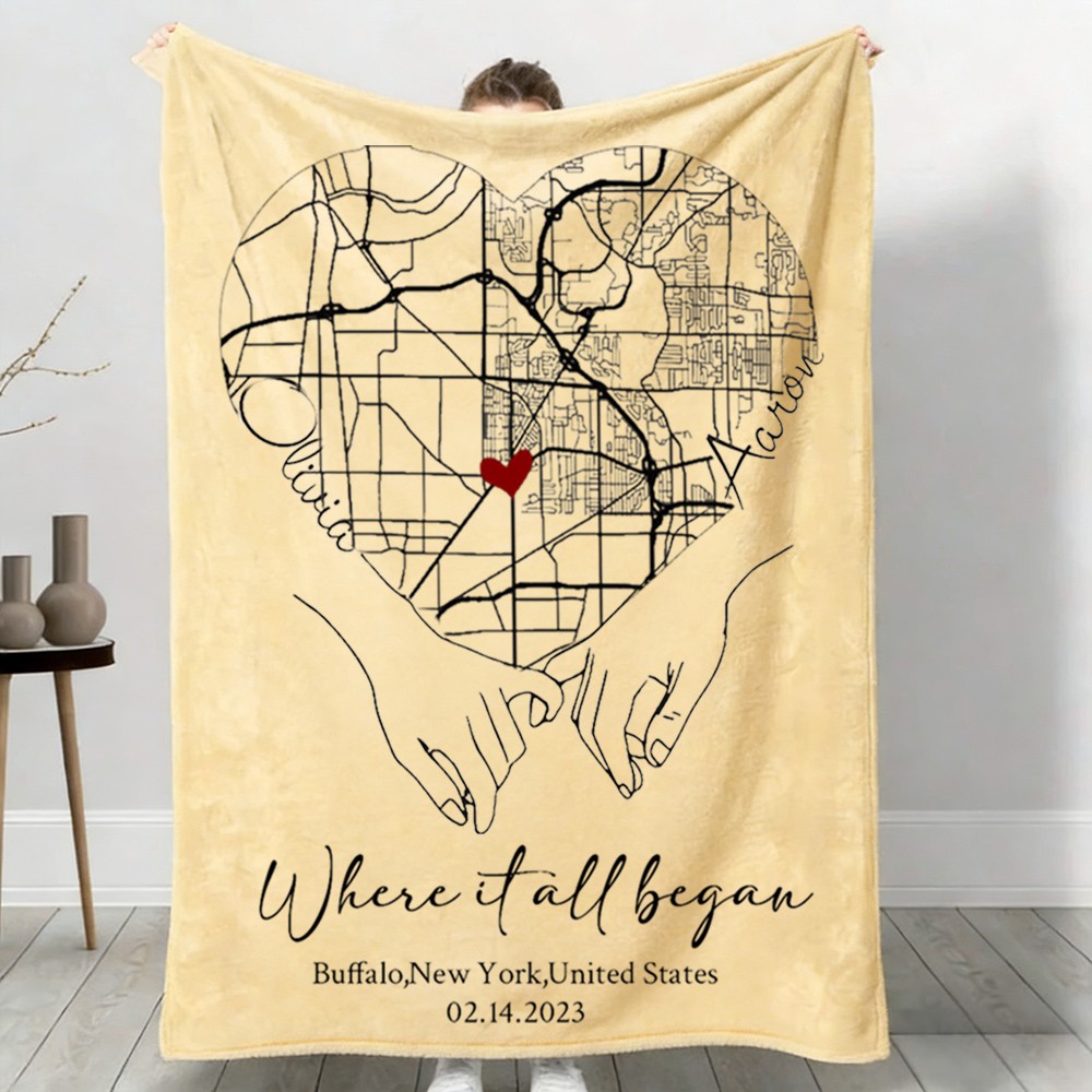 Custom Where It All Began Love City Map Blanket for Couple