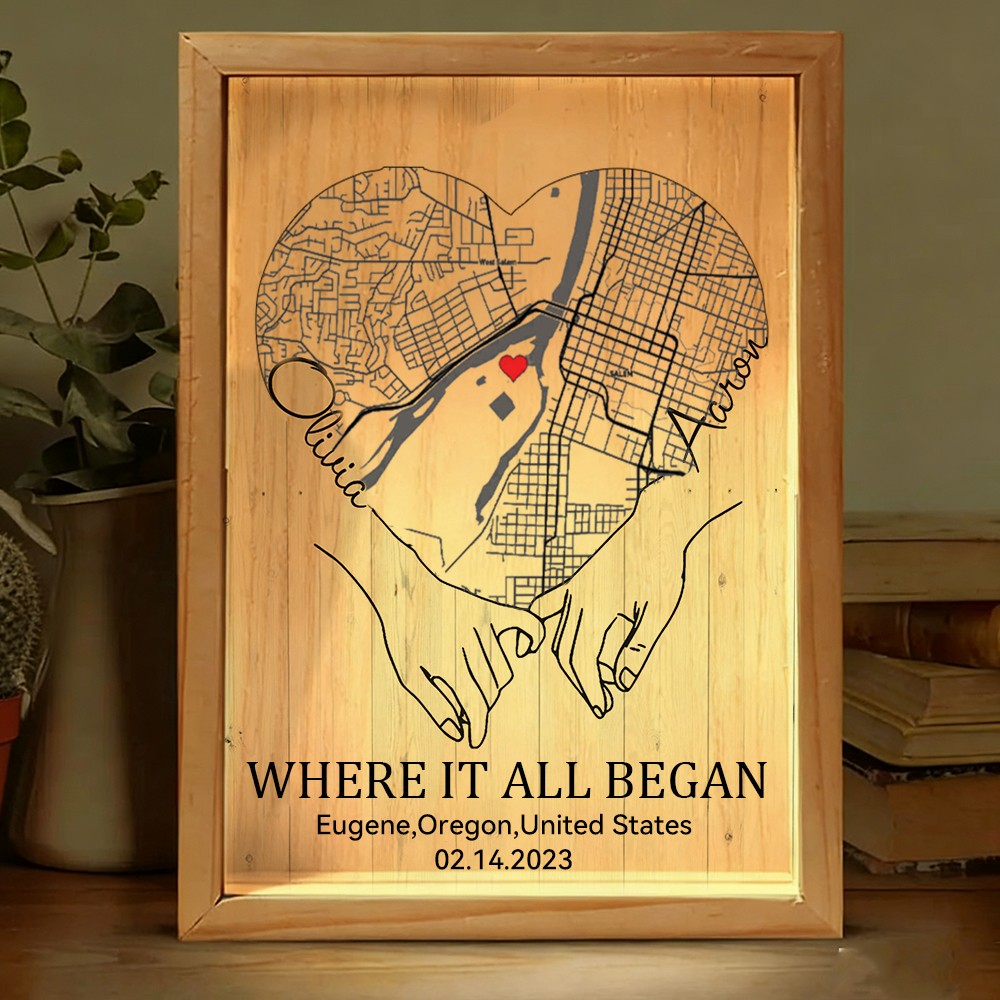 Personalized Where It All Began Map Light Box for Couple