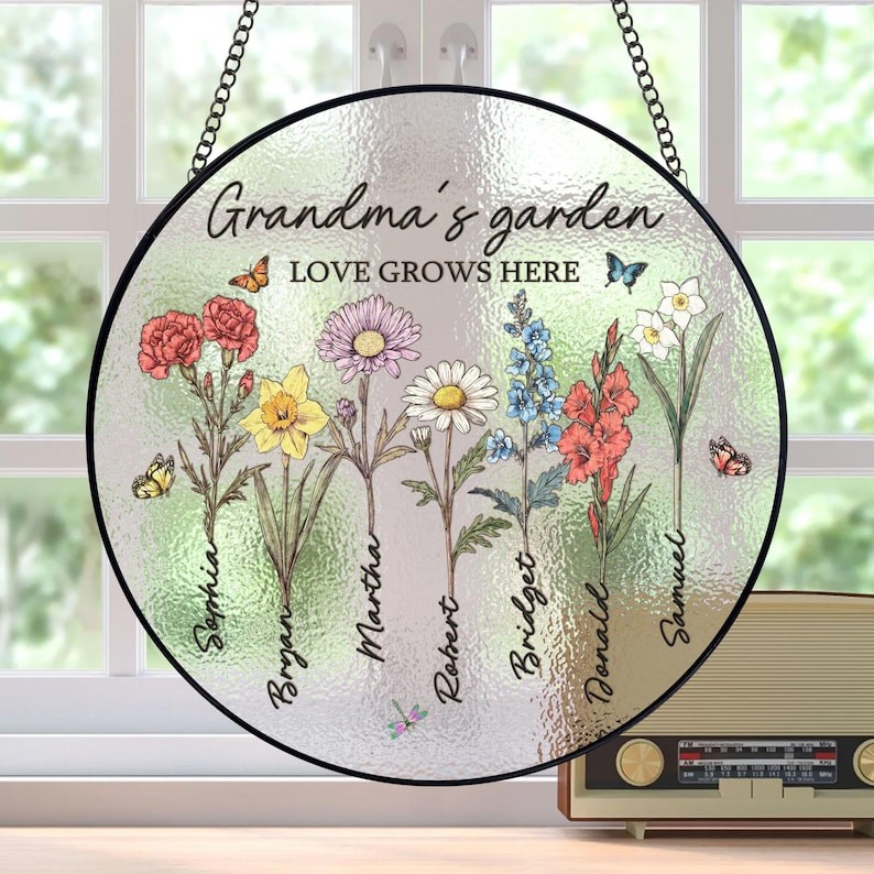 Custom Family Birth Flowers Glass Suncatcher Mother's Day Gift
