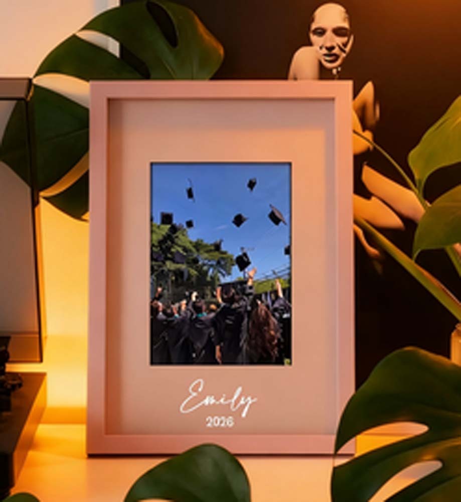 Graduation Photo Engraving Frame Custom Monochrome Picture Frame  Minimalist Style Custom Photobooth Strip Frame Off Center Mat Opening Personalized Photo Frame Gift