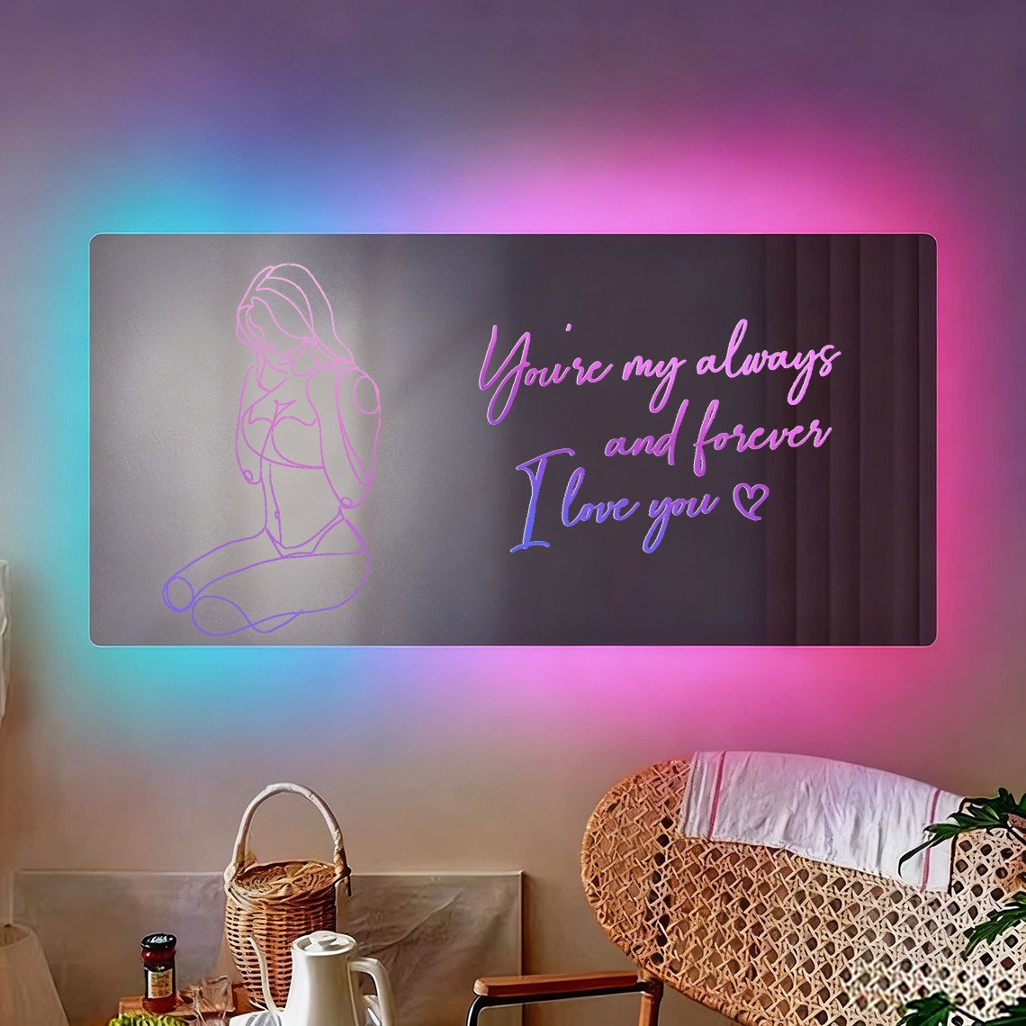 Personalized Spicy Line Art Portrait Mirror Lamp for Him/Her/You