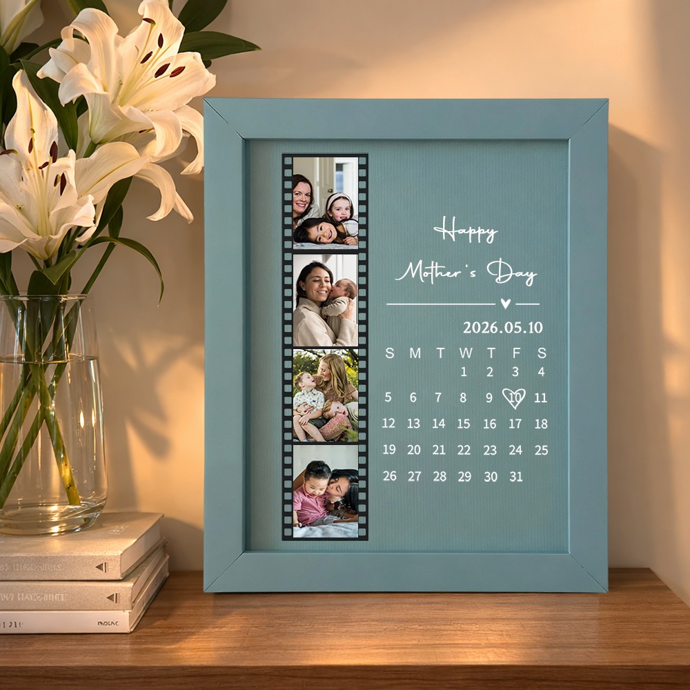 Mother's Day Engraving Frame Custom Photo Print with Calendar Monochrome Picture Frame  Gift For Mom