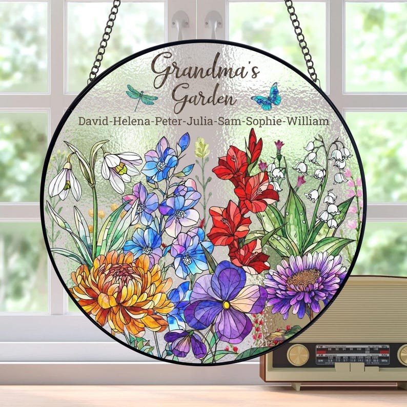 Custom Family Birth Flowers Glass Suncatcher Mother's Day Gift