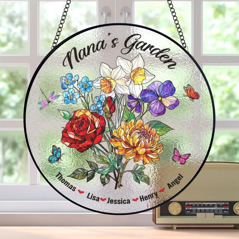 Custom Family Birth Flowers Glass Suncatcher Mother's Day Gift