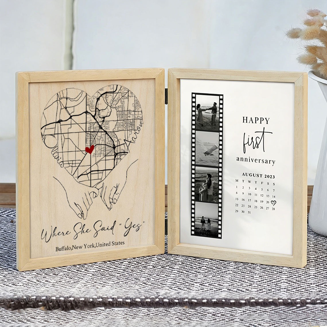 Custom Where She Said Yes Wooden Anniversary Frame Box for Couple