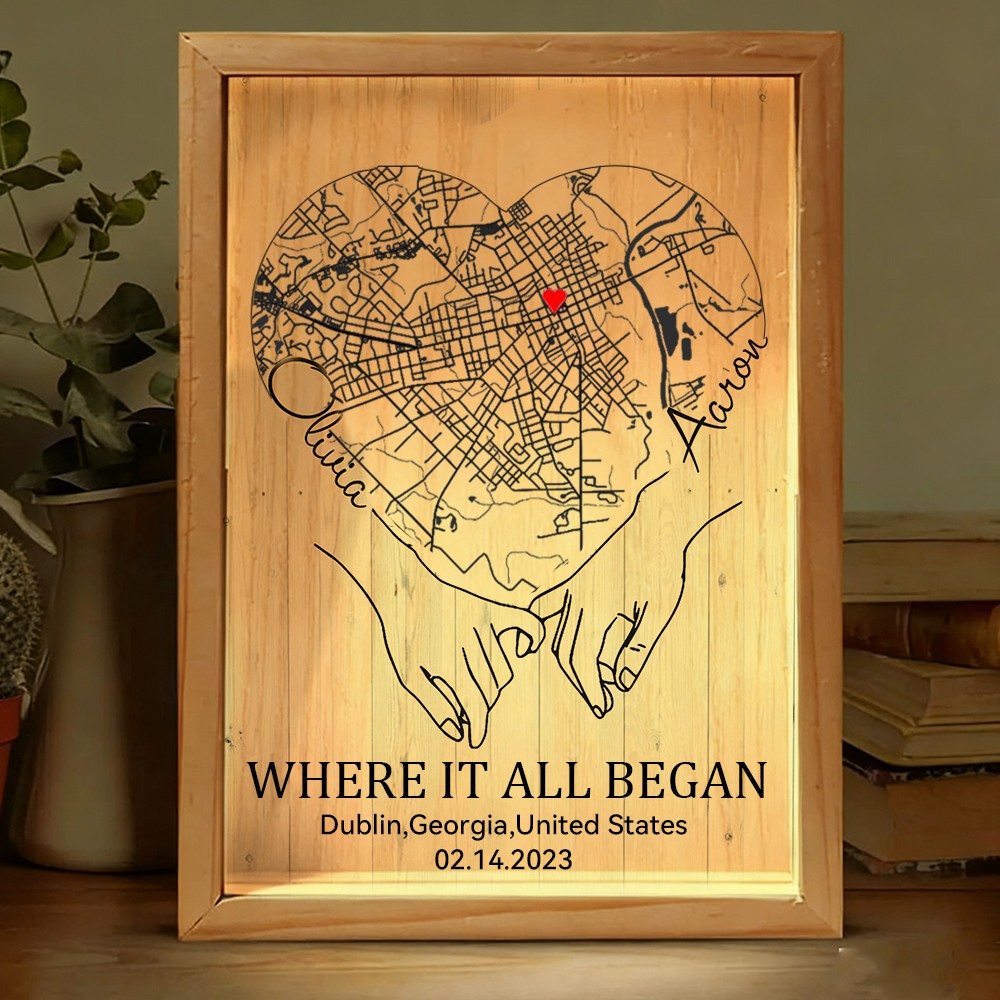 Personalized Where It All Began Map Light Box for Couple