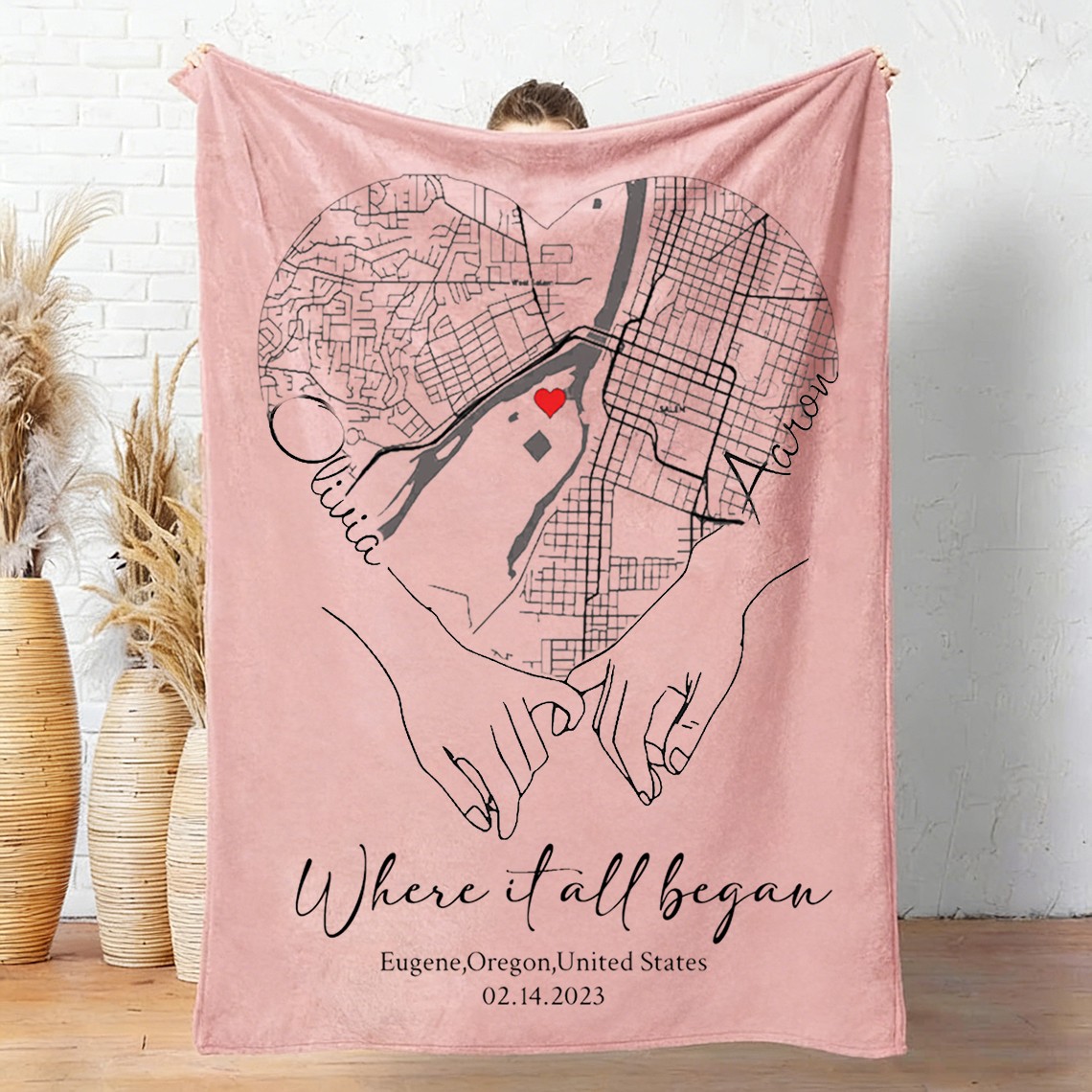 Custom Where It All Began Love City Map Blanket for Couple