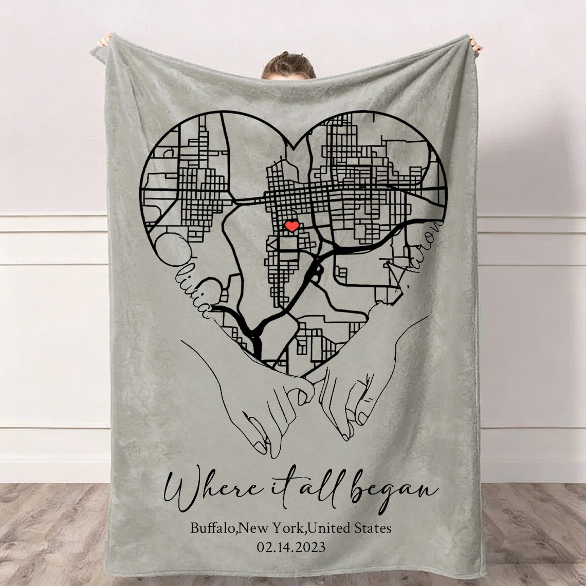 Custom Where It All Began Love City Map Blanket for Couple