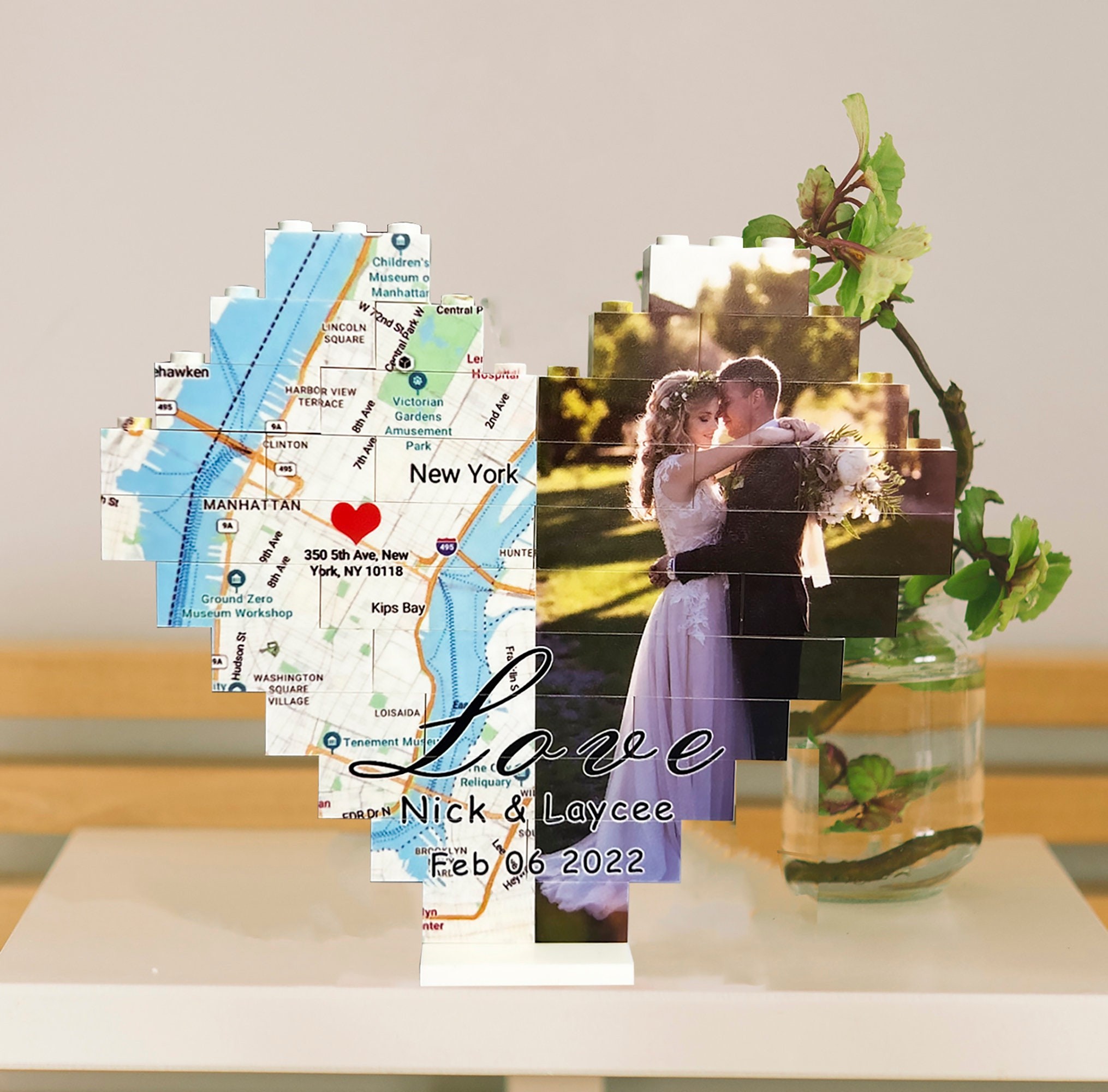 Personalized Map Print Building Brick Puzzle Valentine's Gifts For Her