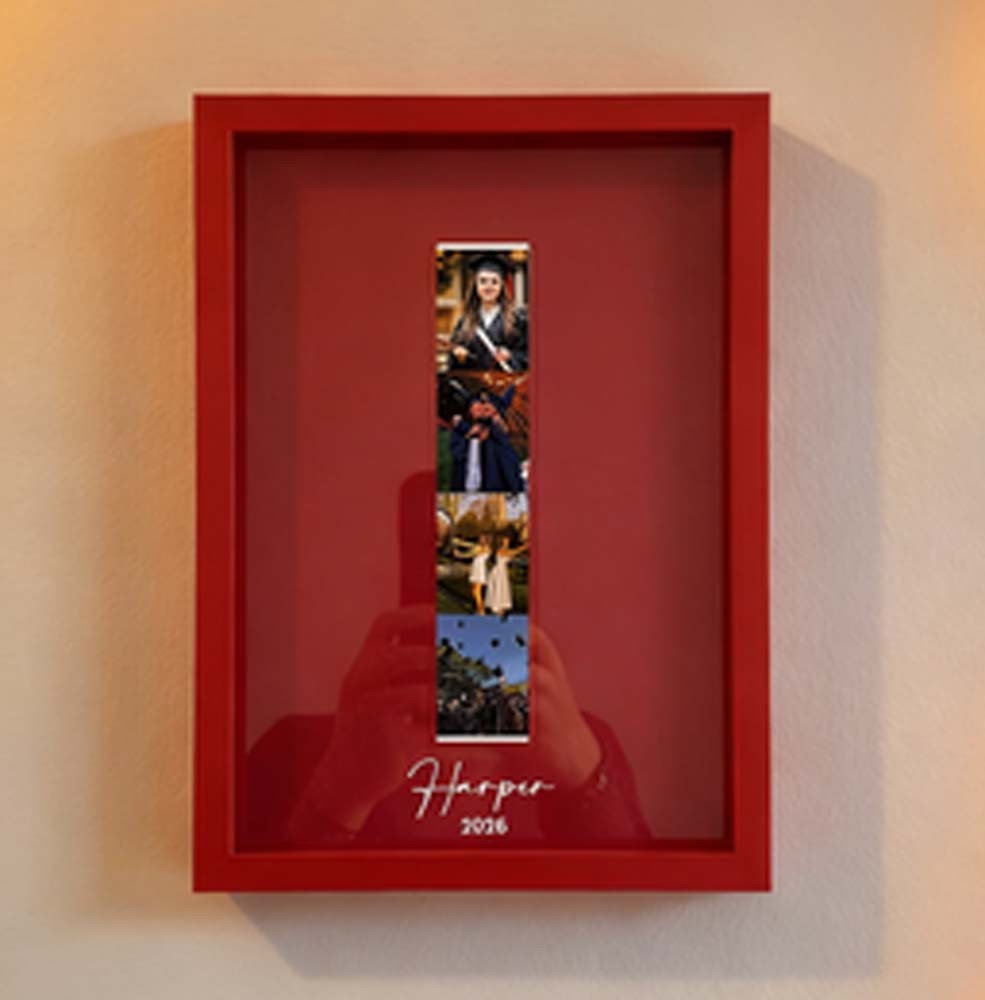 Graduation Engraving Frame Custom Monochrome Picture Frame Minimalist Style Custom Photo Booth Strip Frame Off Center Opening Personalized Photo Frame Gift.