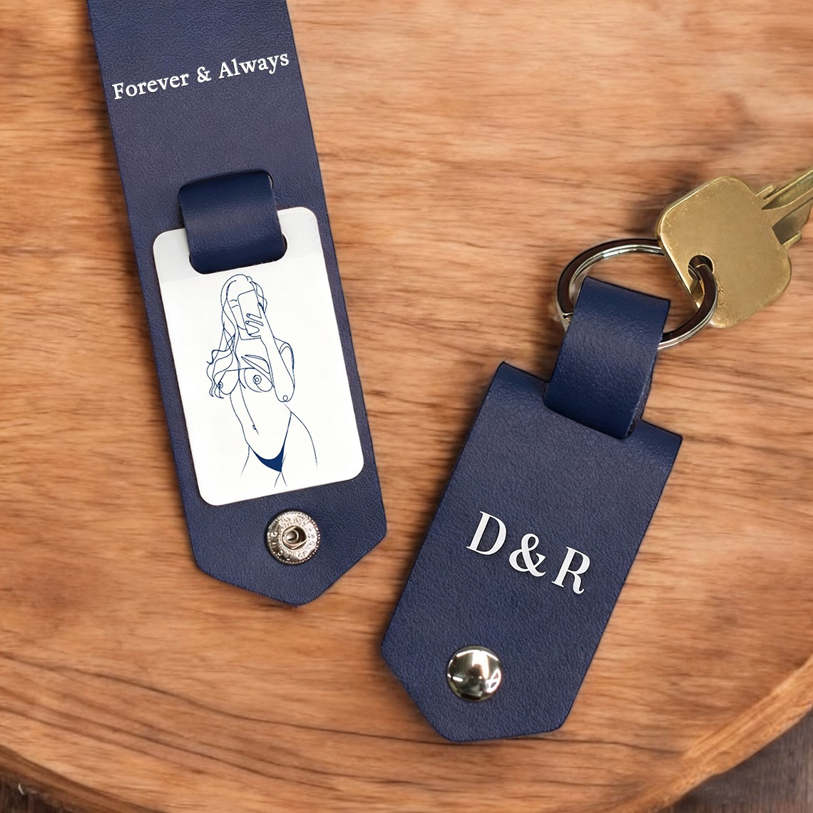 Custom Leather Keychain for Couples with Spicy Photo