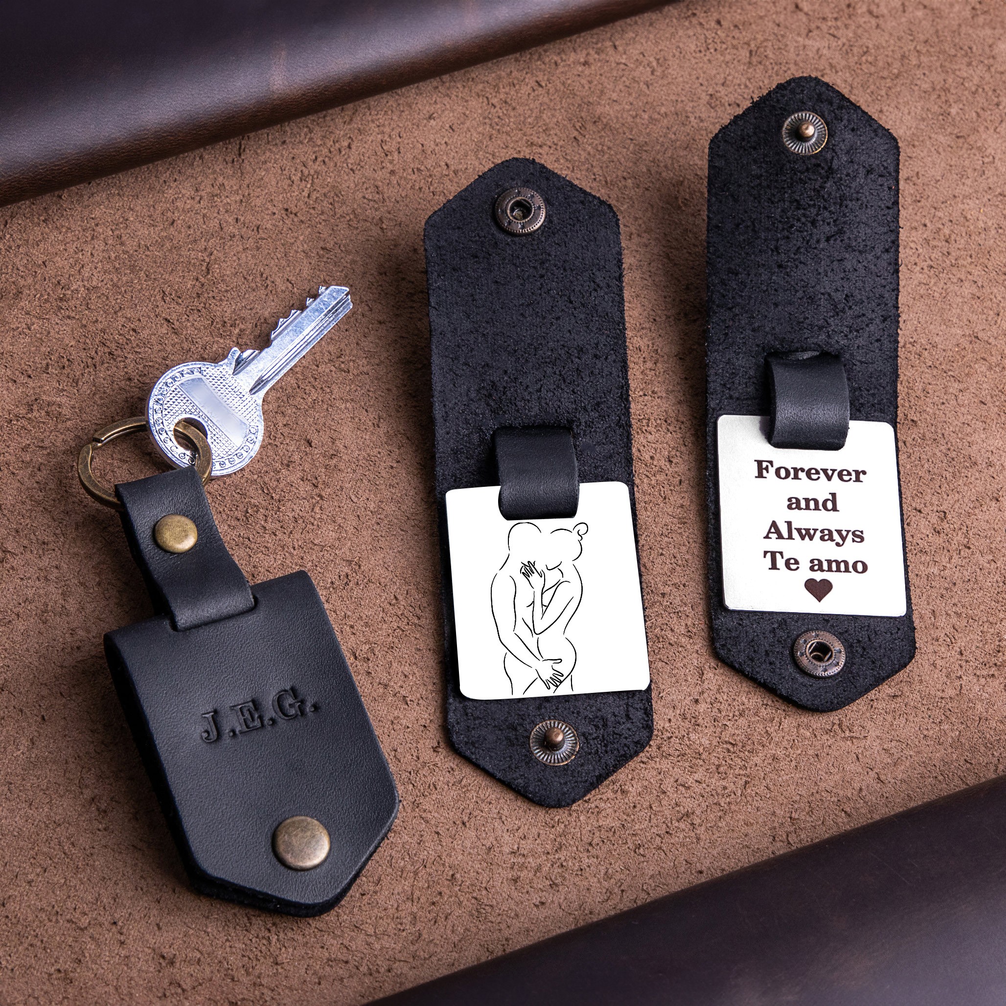 Custom Leather Keychain for Couples with Spicy Photo
