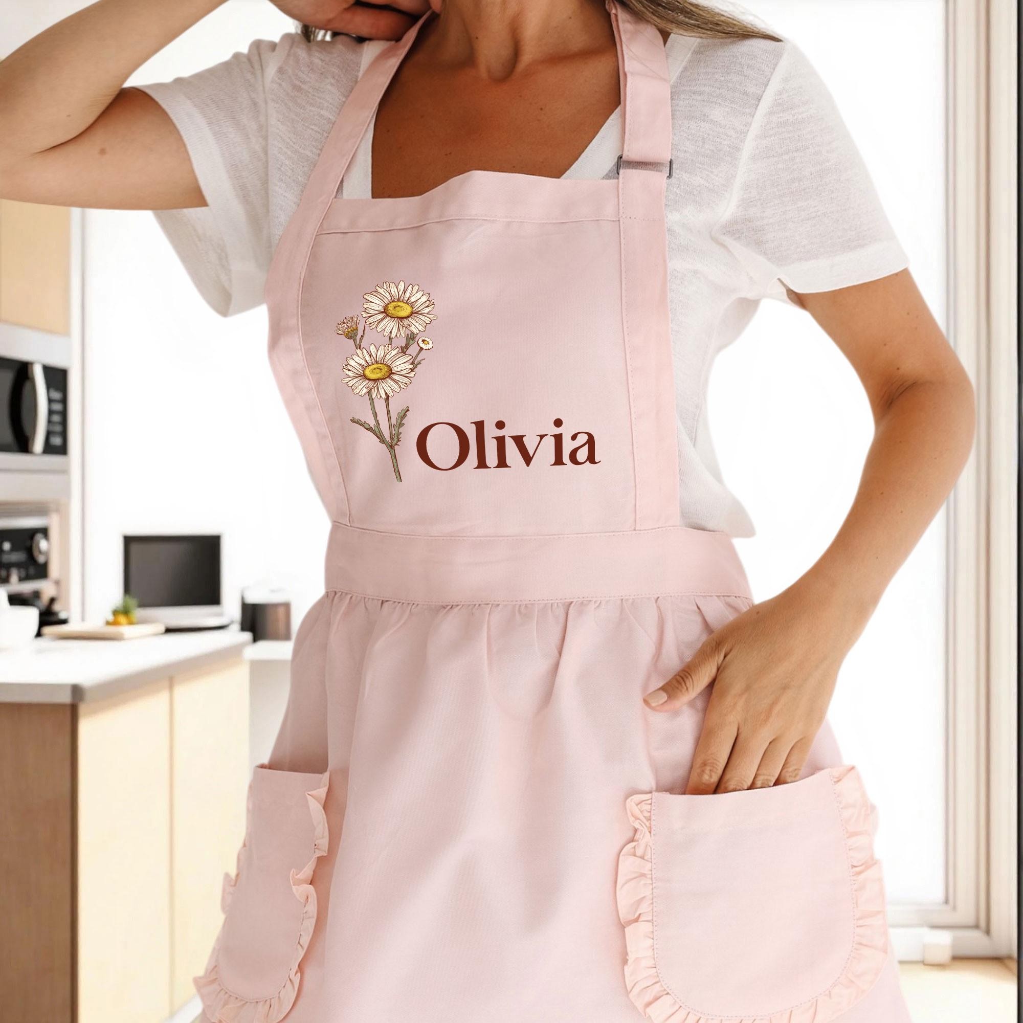 Custom Birth Flower Apron, Personalized Floral Apron, Mothers Day Gifts for Her,