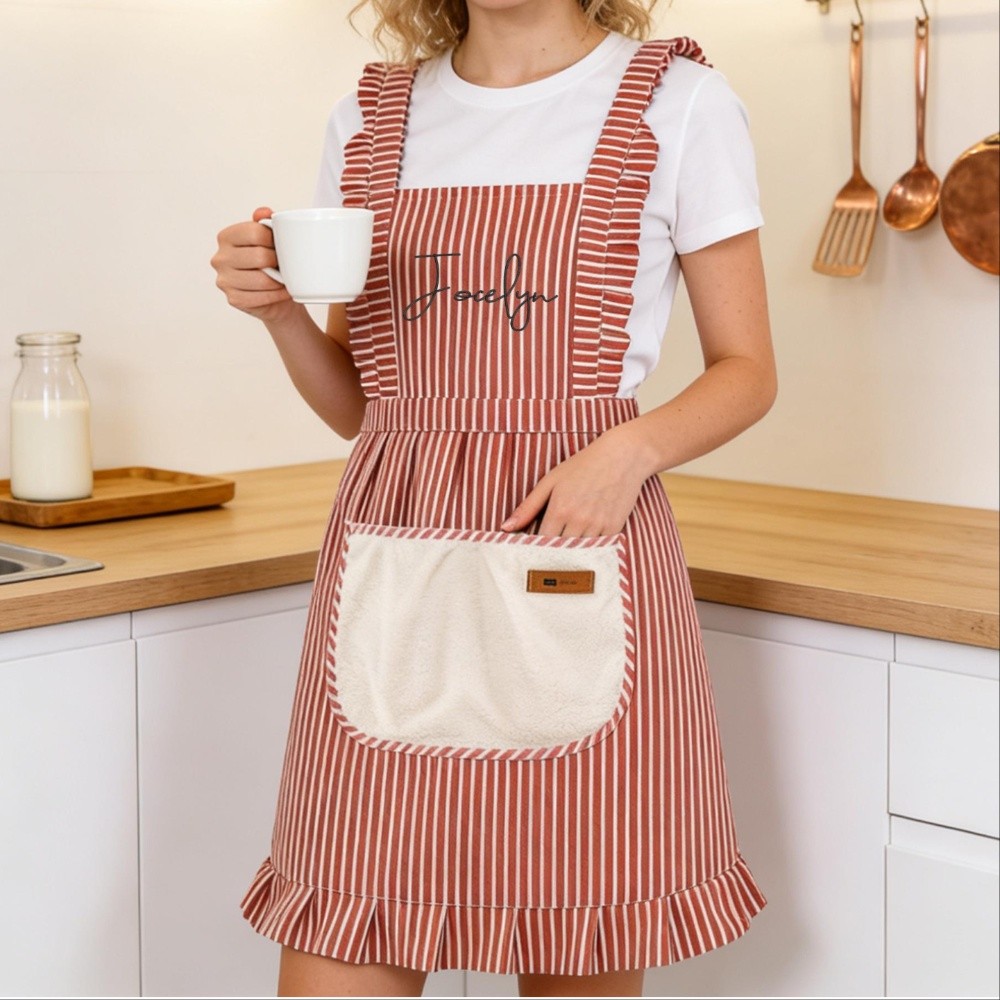 Custom Embroidered Apron,Personalized Name Apron with Pockets,Ruffle Baking Apron Mother's Day Gift