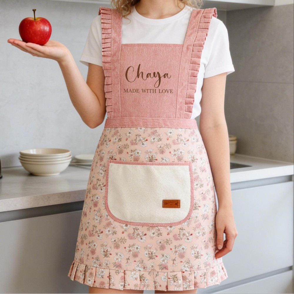 Custom Embroidered Apron,Personalized Name Apron with Pockets,Ruffle Baking Apron Mother's Day Gift