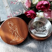 Personalized Wooden Vintage Ashtray With Spicy Portrait Gift For Valentine's Day
