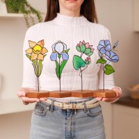 Stained Glass Flowers with Stake Mother Day Gift Spring Decoration