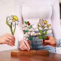 Stained Glass Flowers with Stake Mother Day Gift Spring Decoration