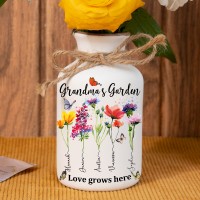 Custom Family Garden Birth Flower Vase With Grandchildren Name For Mother's Day Gift