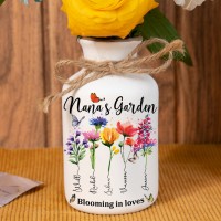 Custom Family Garden Birth Flower Vase With Grandchildren Name For Mother's Day Gift
