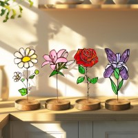 Personalized Birth Flower Suncatcher with Stake Mother Day Gift Spring Decoration